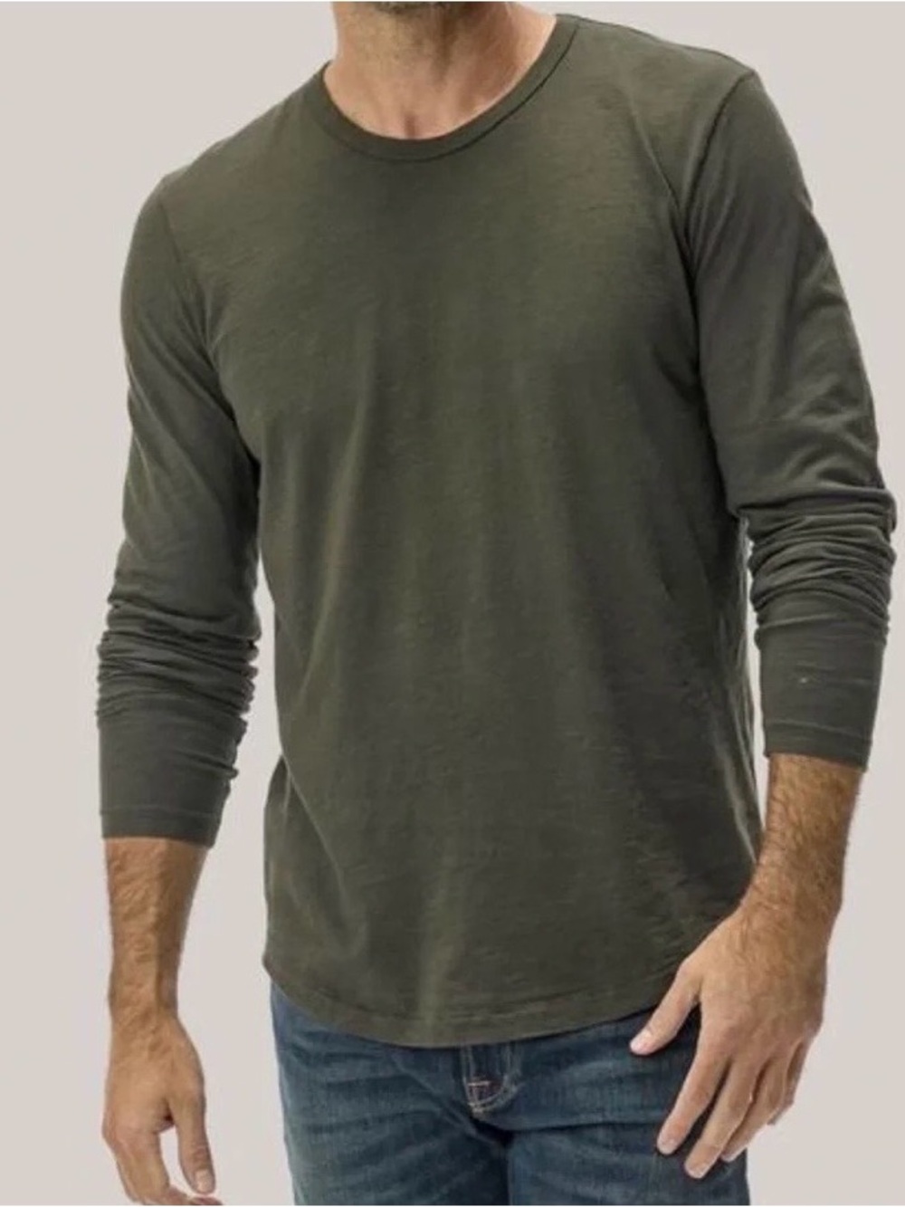 Buck Mason Long Sleeve Slub Curved Hem Tee Shirt Green